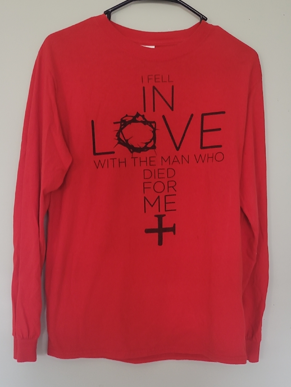 Red Long-Sleeve Graphic Shirt - Religious Message
